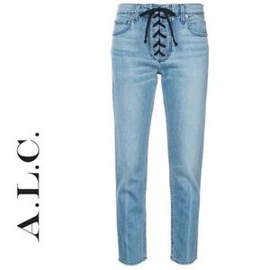 A.L.C. Women's Light Wash Yoko Lace Up Front Mid Rise Slim Relaxed Jeans ALC 8